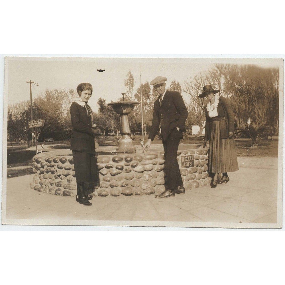 Antique 1921 Photo Selma Park CA WCTU Fountain Temperance Snapshot